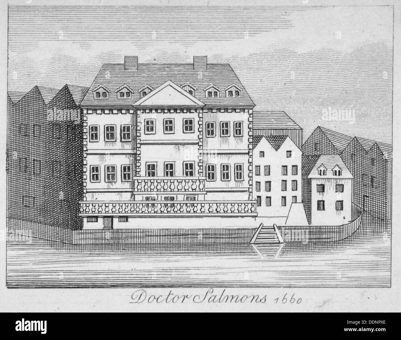 View of Dr Salmon's house on the Fleet River, City of London, 1801. Artist: Anon Stock Photo