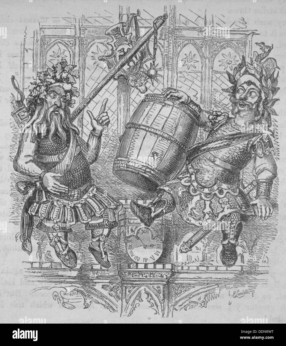 Gog and Magog with a barrel, 1840. Artist: Ebenezer Landells Stock Photo