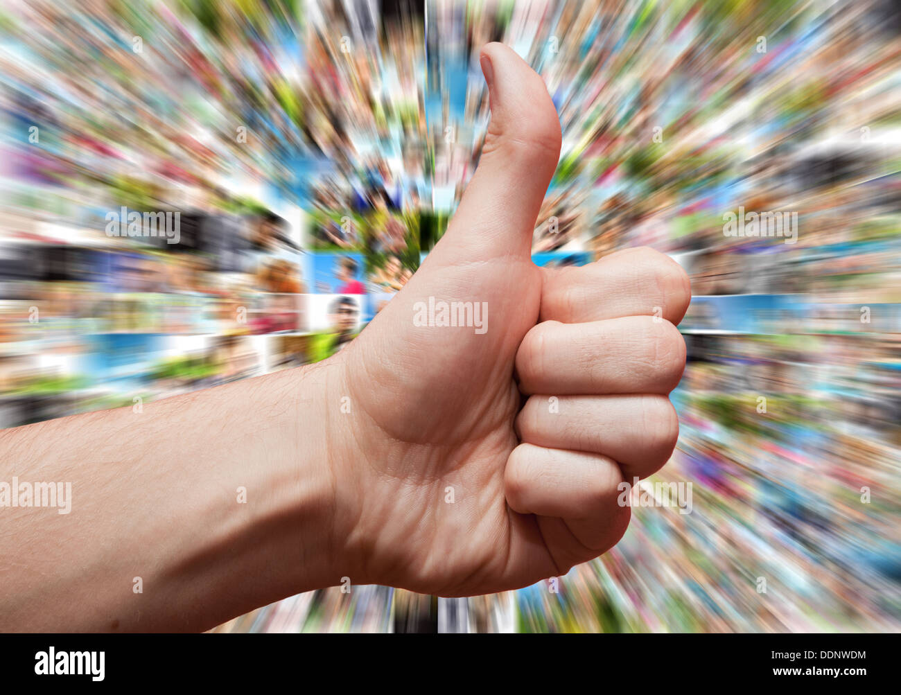Social media like concept with hand in LIKE or thumbs up sign Stock Photo