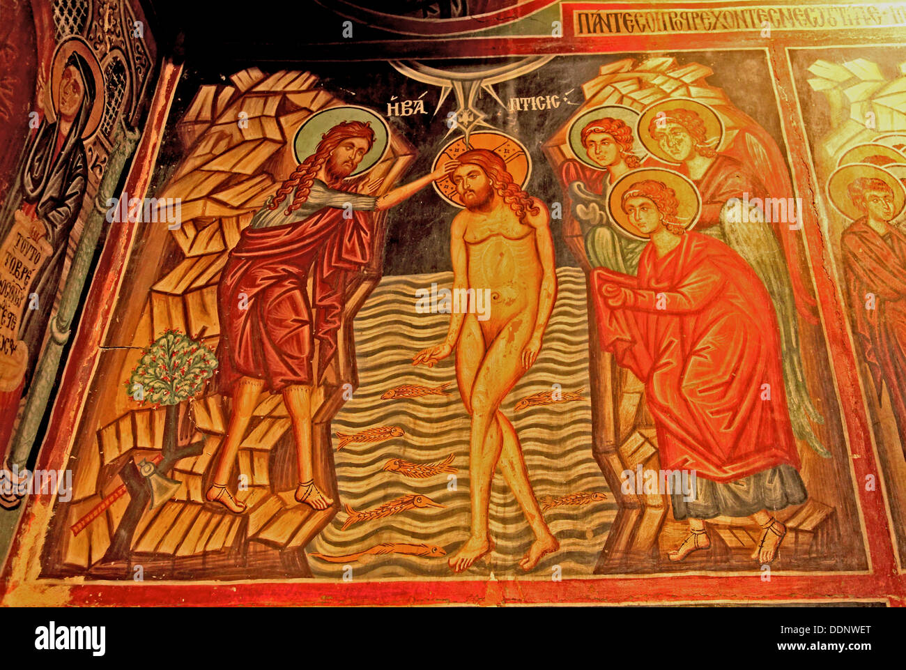 Cyprus Pedoulas in Marathasa Valley, Archangel Michael Church, interior, wall painting, barn roof church, Unesco World Heritage Stock Photo