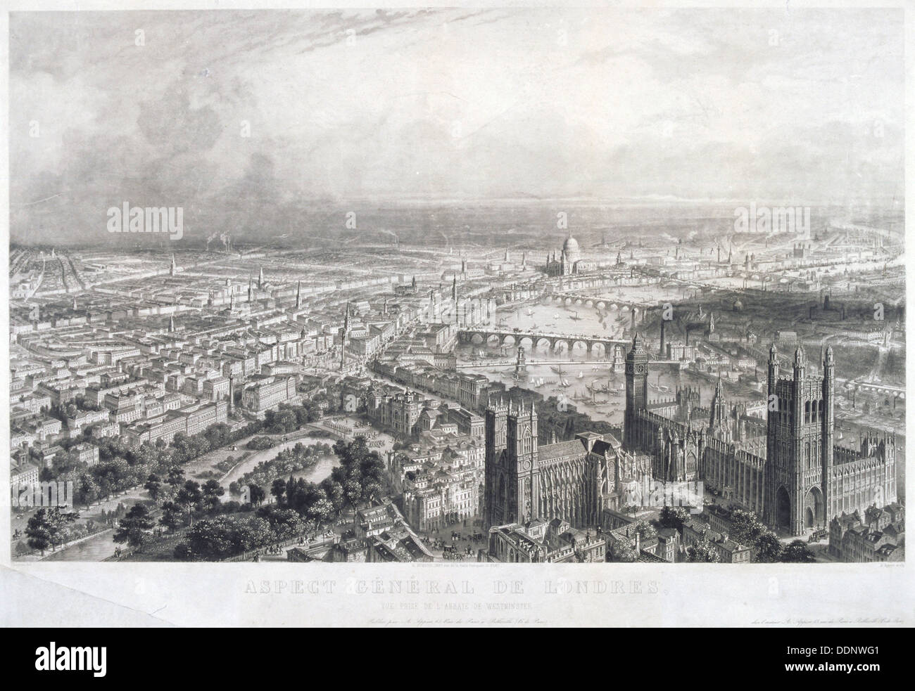 Aerial view of London, 1850. Artist: A Appert Stock Photo