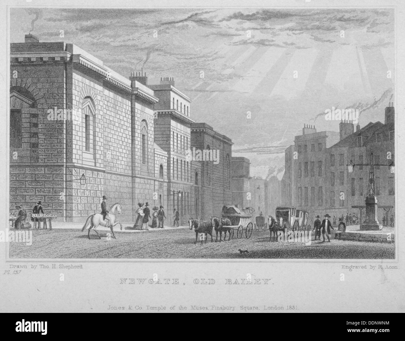 Newgate Prison, Old Bailey, City of London, 1831. Artist: R Acon Stock Photo