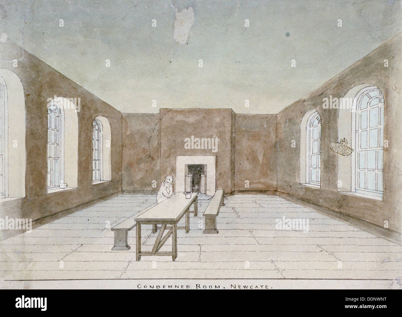 Interior of the condemned room in Newgate Prison, Old Bailey, City of London, 1810. Artist: Valentine Davis Stock Photo