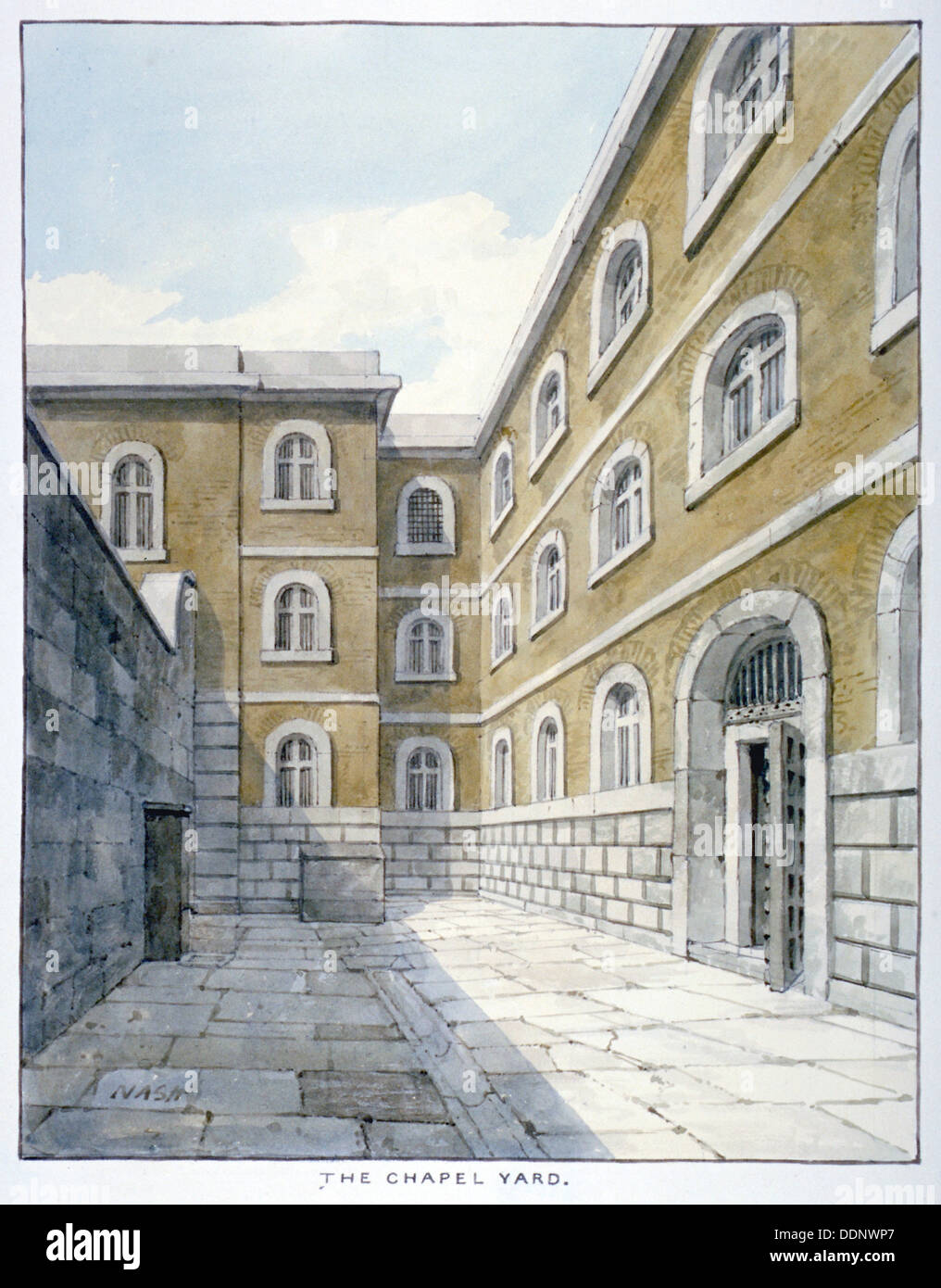 The chapel yard in Newgate Prison, Old Bailey, Newgate Prison, Old Bailey, City of London, 1840. Artist: Frederick Nash Stock Photo