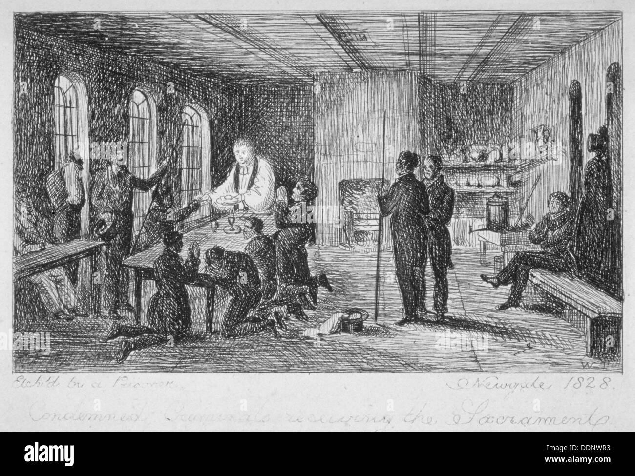 Inside Newgate Prison, Old Bailey, City of London, 1828. Artist: WT Stock Photo