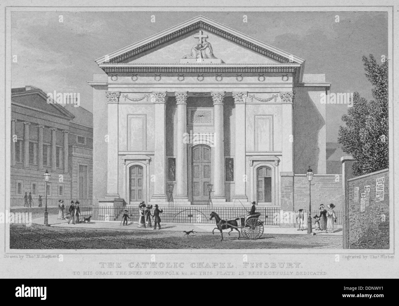 St Mary's Roman Catholic Church, Moorfields, City of London, 1827. Artist: Thomas Barber Stock Photo