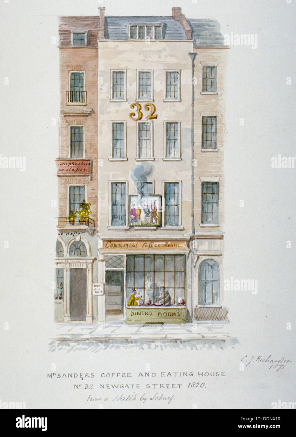 Mr Sanders' Coffee and Eating House, 32 Newgate Street, City of London, 1871. Artist: Charles James Richardson Stock Photo