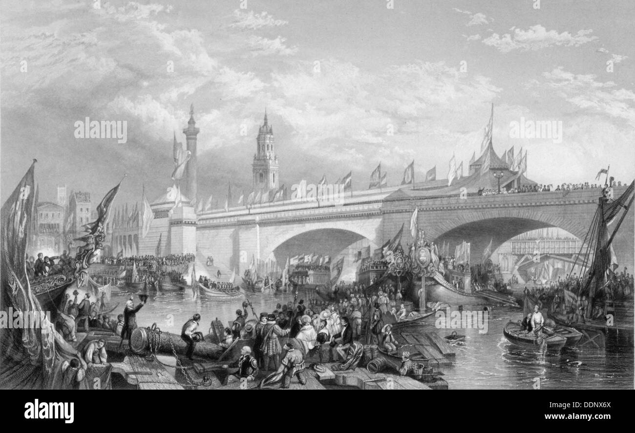 The opening of London Bridge by King William IV and Queen Adelaide, 1831. Artist: Anon Stock Photo