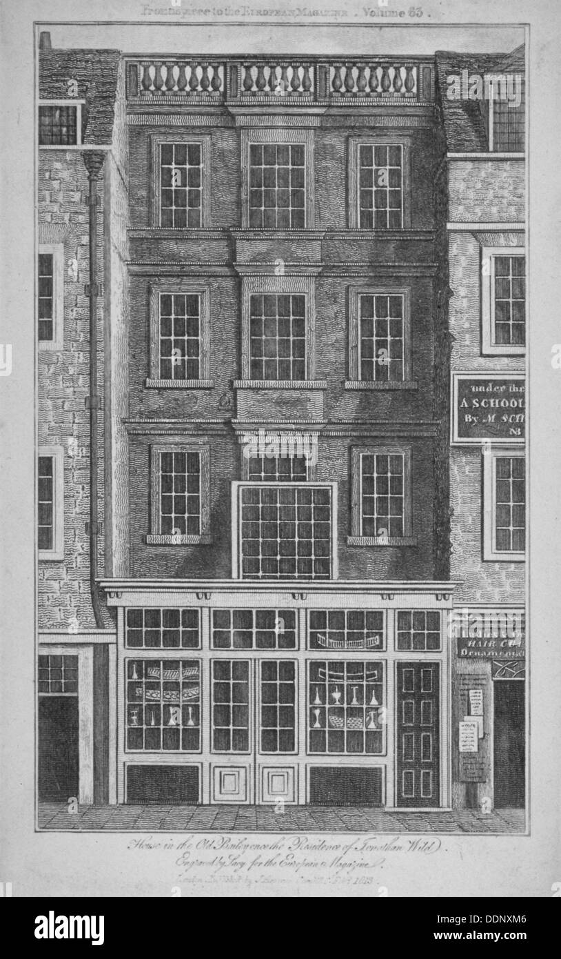 House which was once the residence of Jonathan Wild in Old Bailey, City of London, 1813. Artist: S Lacey Stock Photo