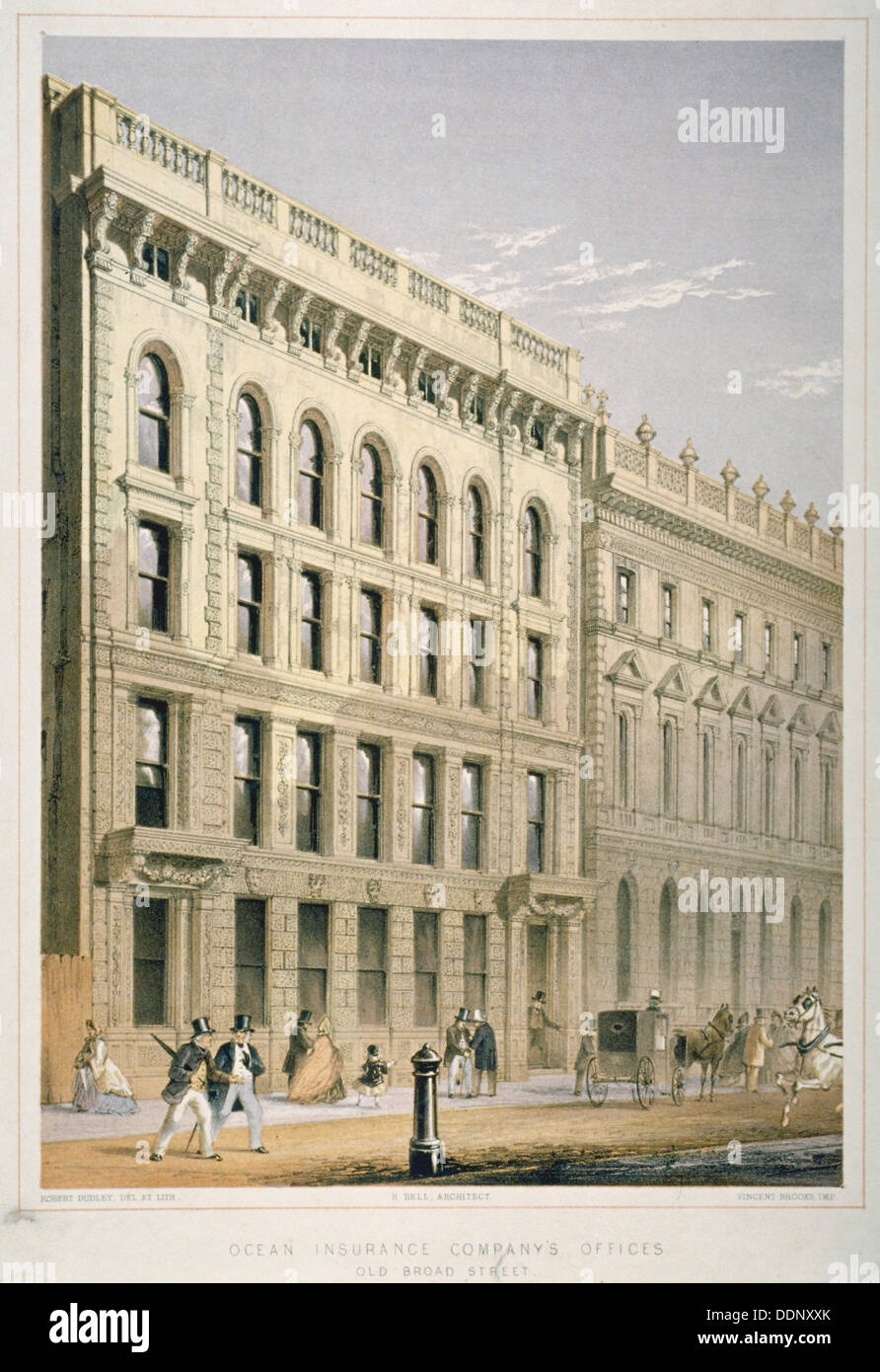 View of the Ocean Insurance Company's Offices, Old Broad Street, City of London, 1864. Artist: Robert Dudley Stock Photo