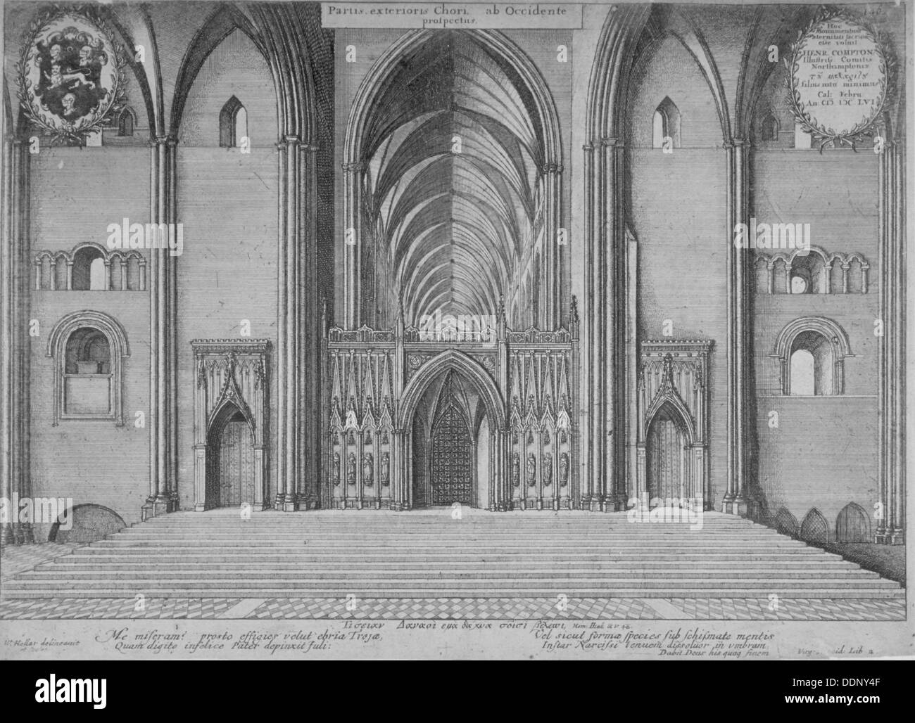 Interior view of the choir of the old St Paul's Cathedral from the west, City of London, 1656. Artist: Wenceslaus Hollar Stock Photo