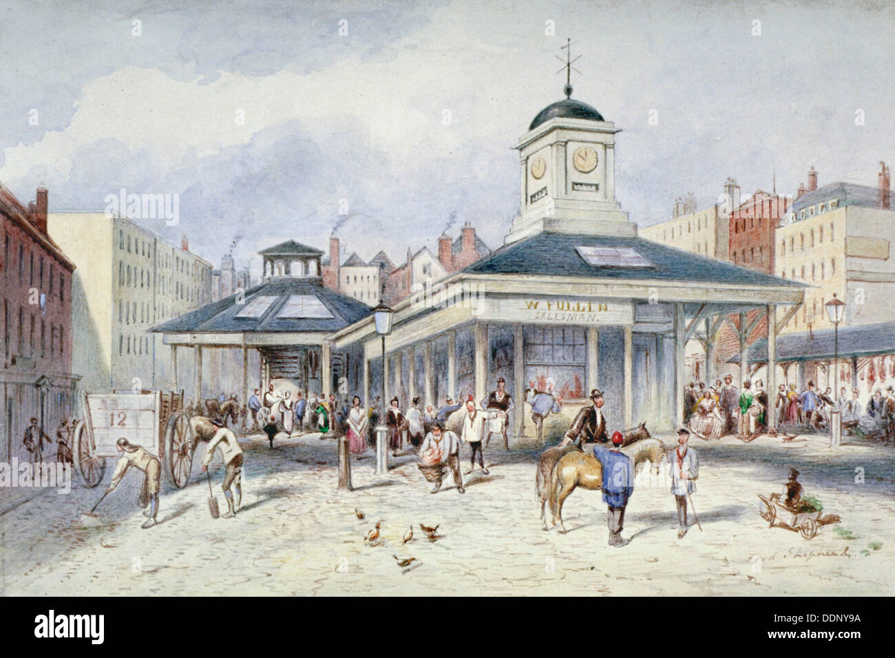 View of Newgate Market in Paternoster Square, City of London, 1836.                                  Artist: Frederick Napoleon Shepherd Stock Photo