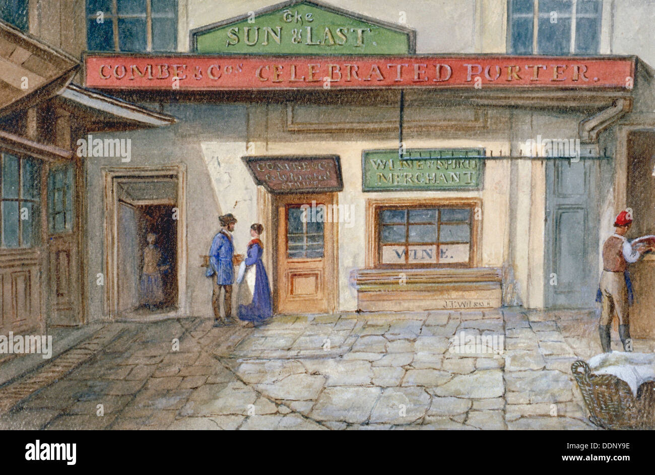 View of the Sun and Last inn in Newgate Market, Paternoster Square, City of London, 1867. Artist: JT Wilson Stock Photo