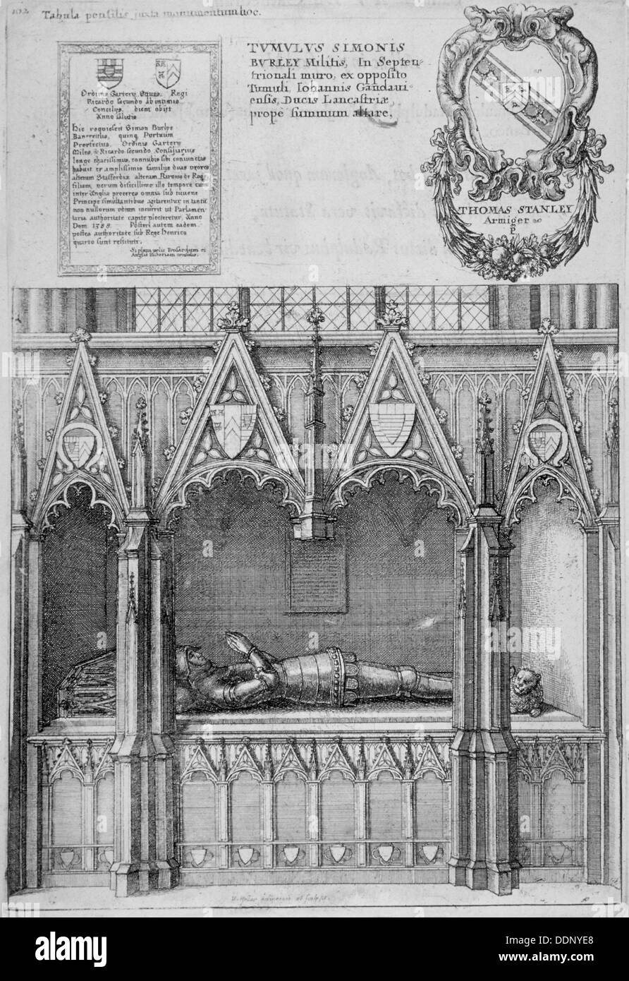 Tomb of Simon Burley in old St Paul's Cathedral, City of London, 1656