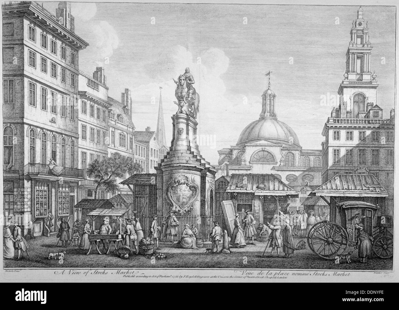 View of the Stocks Market, Poultry, City of London, 1753. Artist: Henry Fletcher Stock Photo