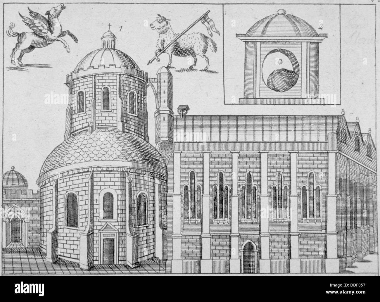 Temple Church, City of London, 1720. Artist: Anon Stock Photo