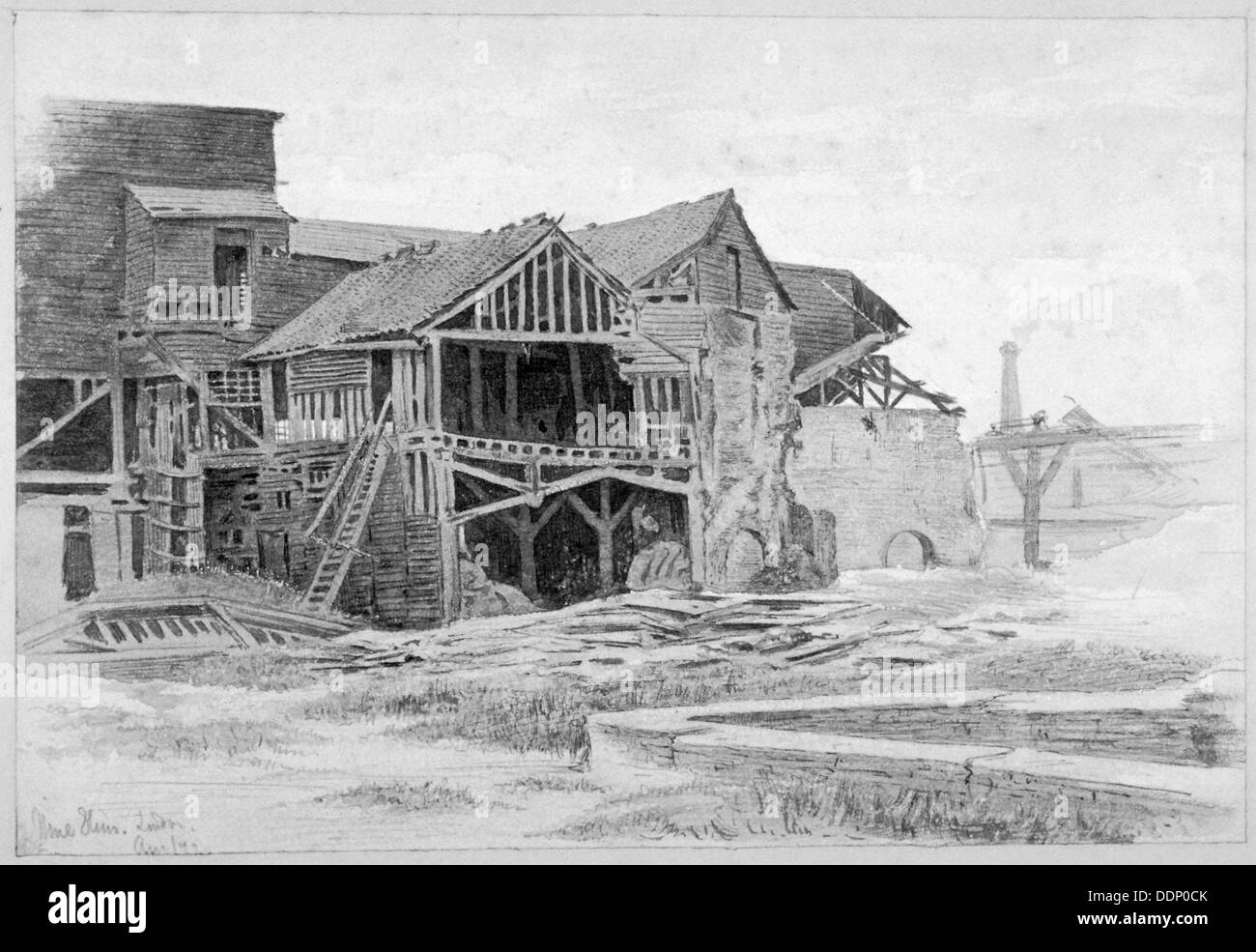 View of the old lime works, Nine Elms, Battersea, London, 1875 Stock