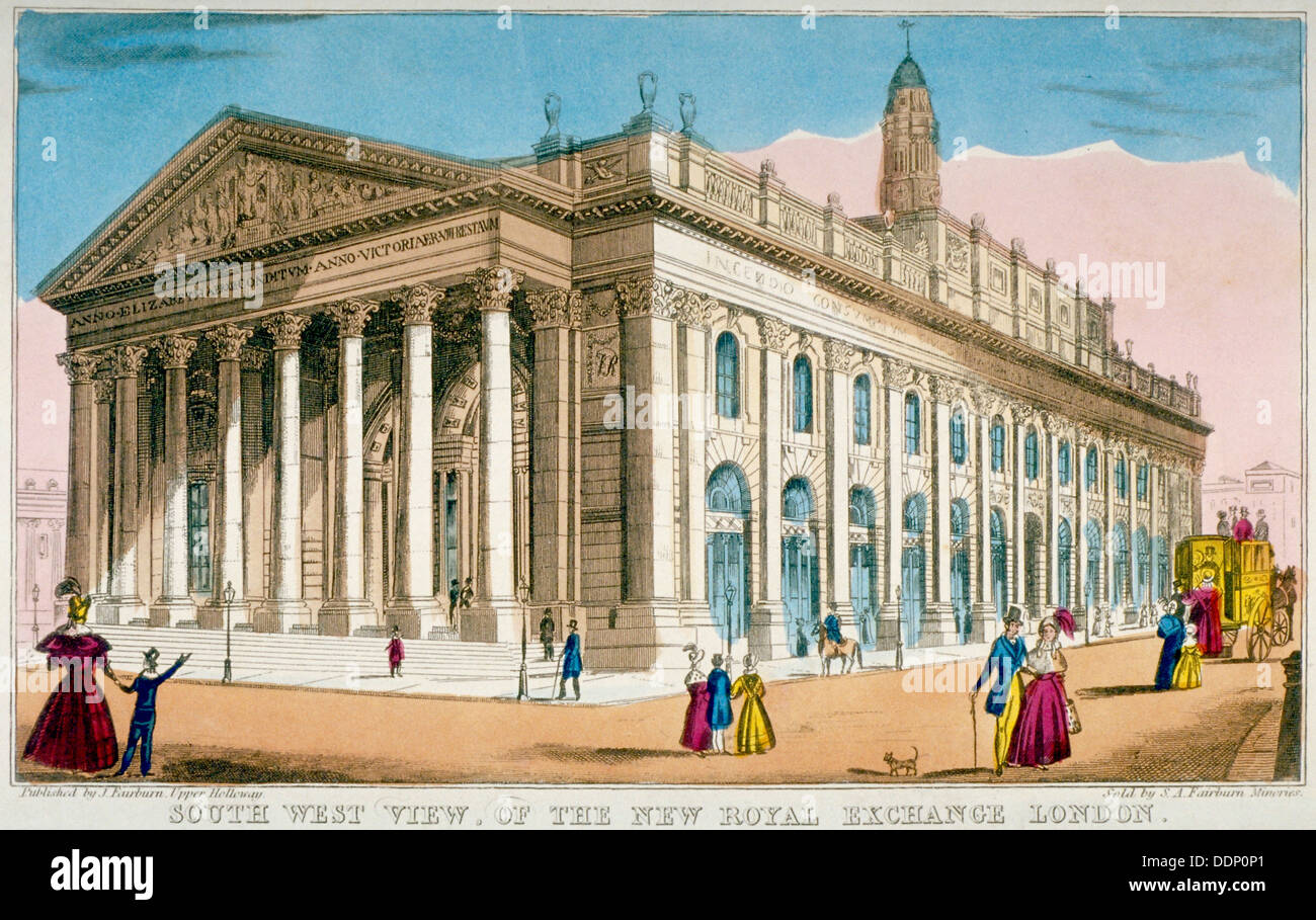 South-west view of the Royal Exchange, City of London, c1850.                                   Artist: Anon Stock Photo
