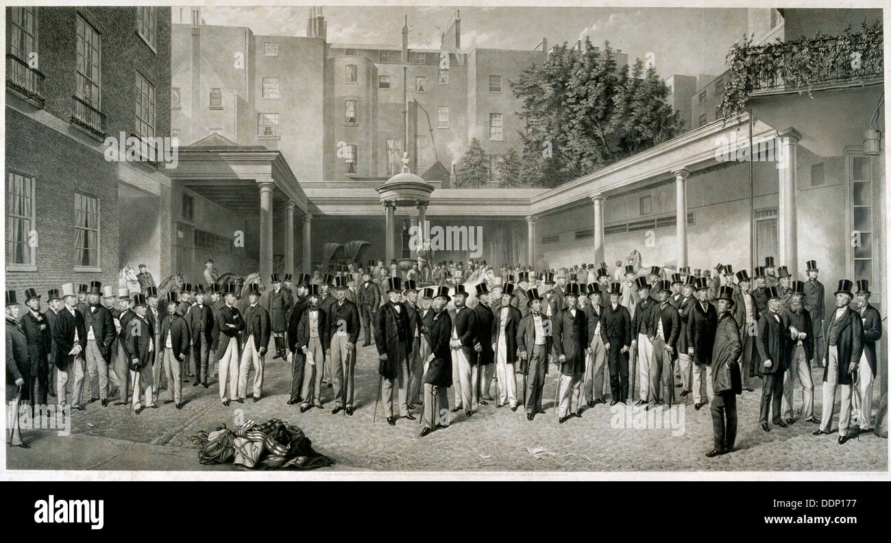 Tattersall's Horse Sale Yard at Hyde Park Corner, London, pre 1865 (1870). Artist: Charles Mottram Stock Photo