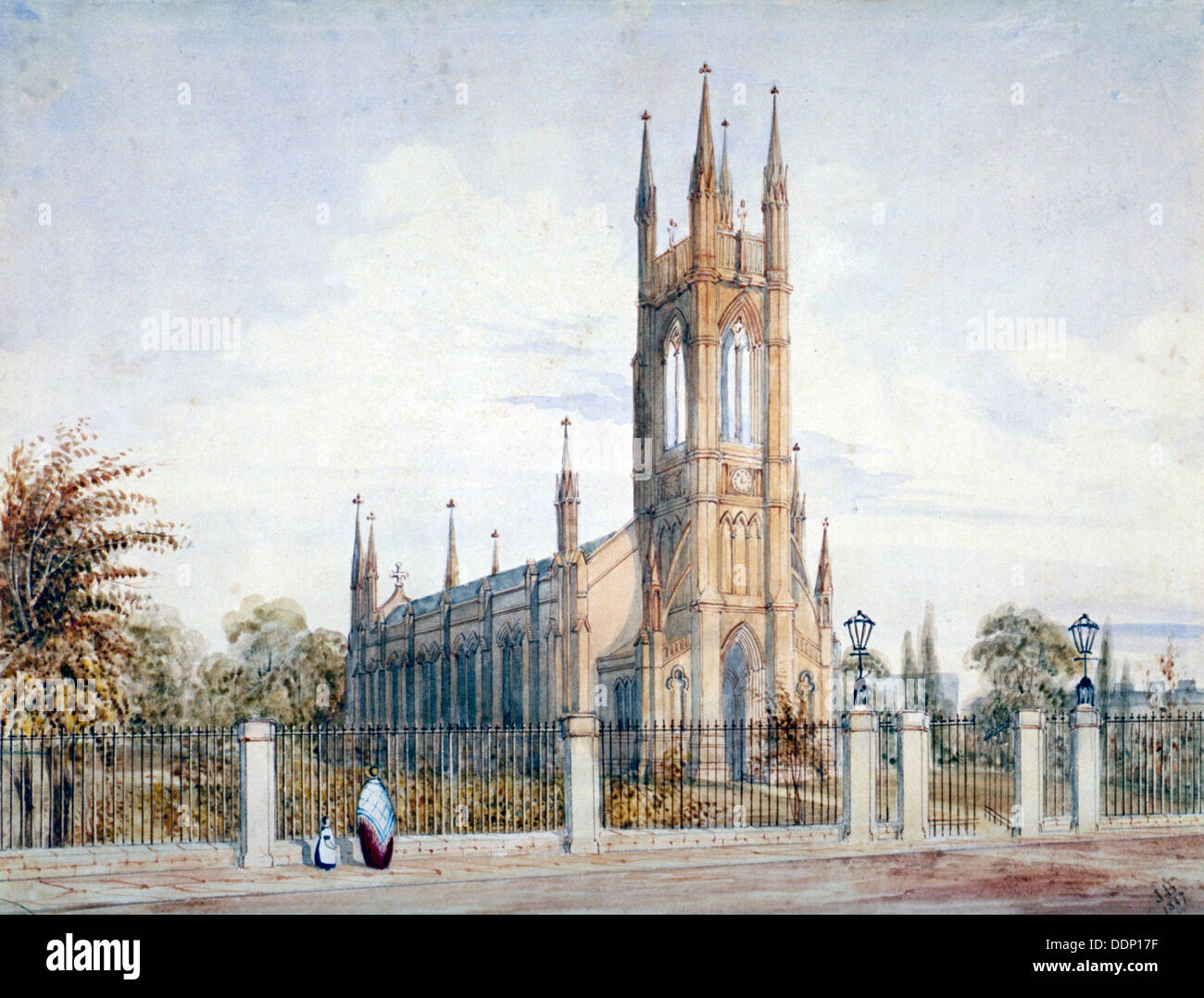 West view of St Luke's Church, Chelsea, London, 1847.                                               Artist: John Chessell Buckler Stock Photo