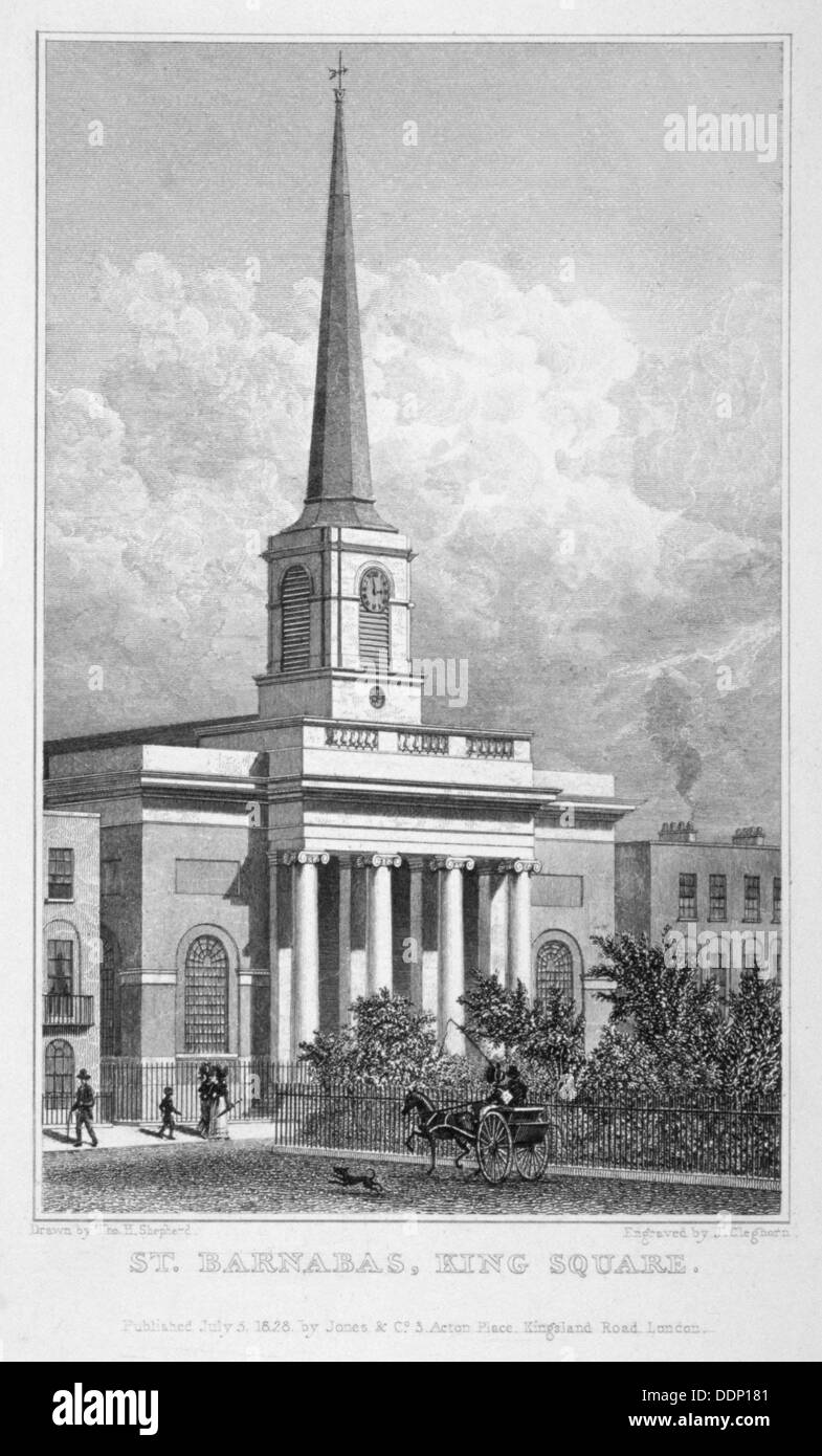 Church of St Barnabas, King Square, Bunhill Fields, Finsbury, London, 1828. Artist: John Cleghorn Stock Photo