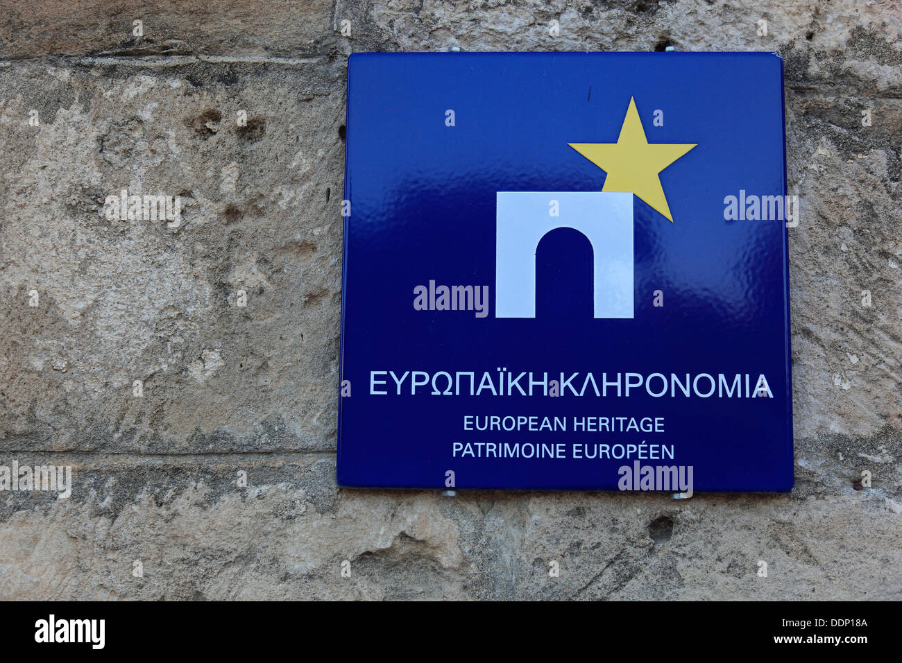 European Heritage, sign on the Kolossi Castle Stock Photo - Alamy