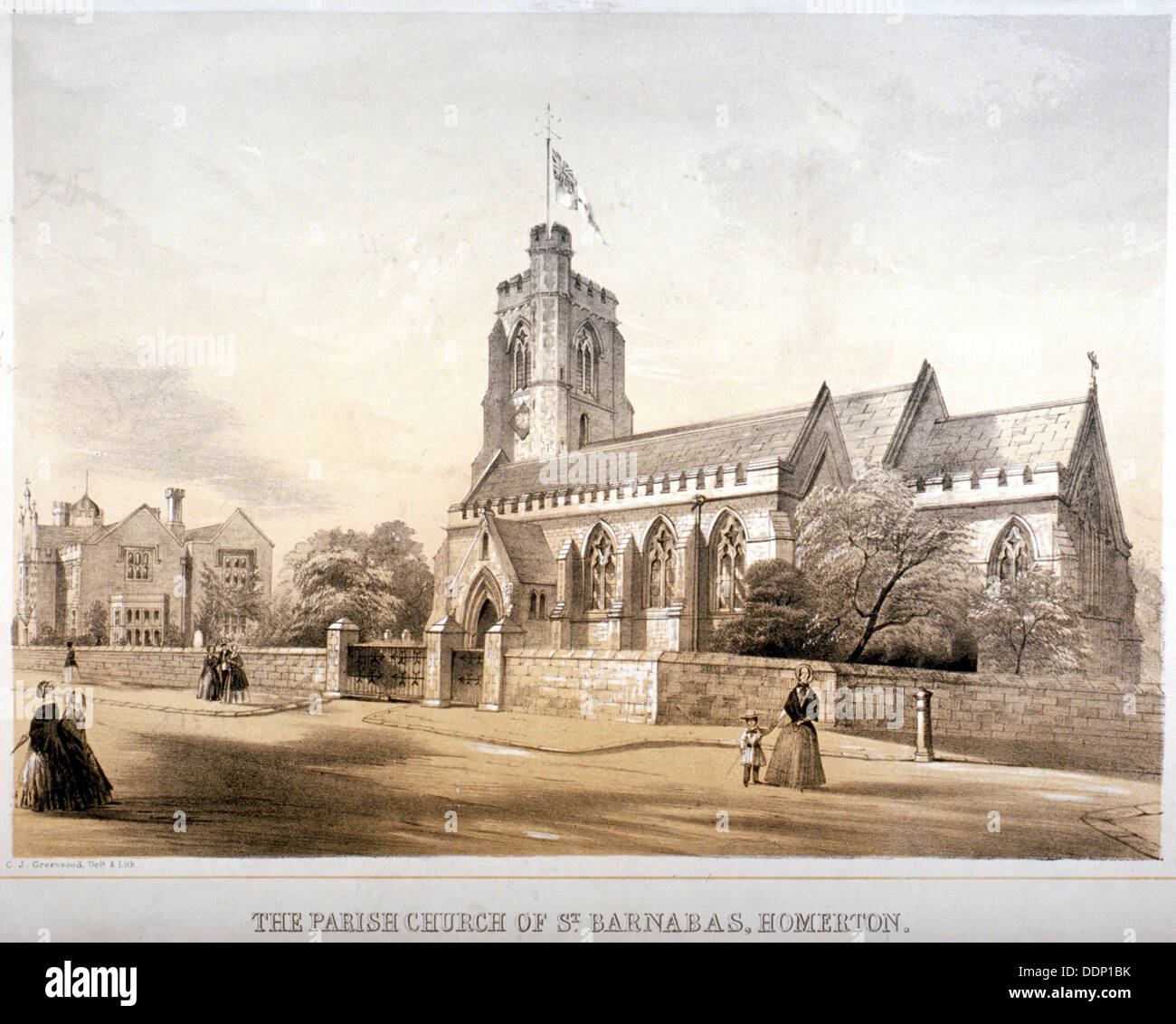 St Barnabas' Church, Homerton, Hackney, London, c1850. Artist: CJ Greenwood Stock Photo