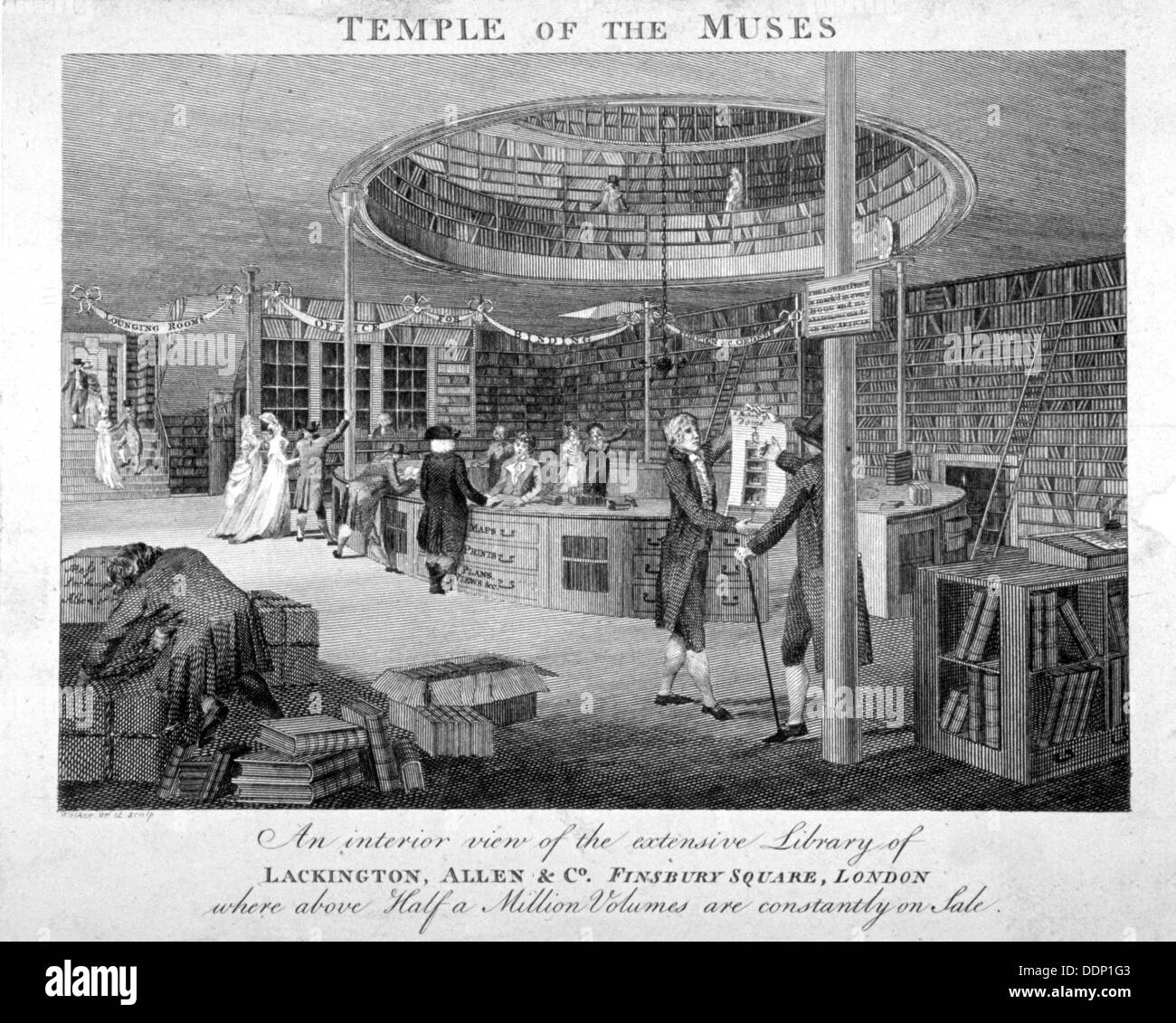 The Temple of the Muses Bookshop in Finsbury Square, London, c1810.                                  Artist: Walker Stock Photo