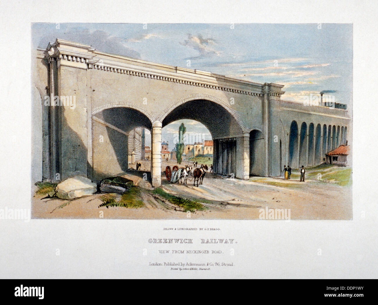 London and Greenwich Railway bridge over the Neckinger Road, Bermondsey, London, 1836. Artist: GF Bragg Stock Photo