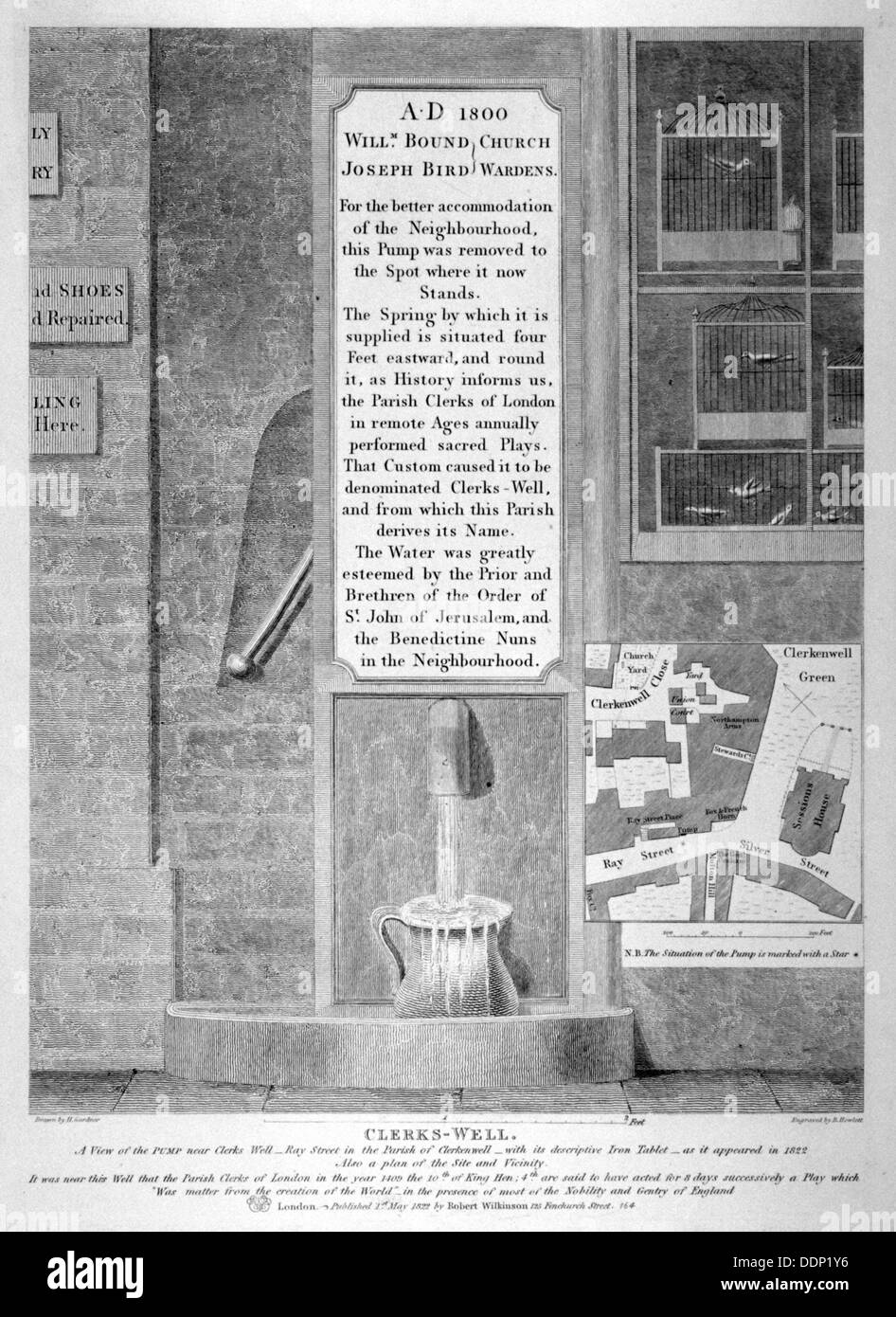 View of the pump near Clerks' Well in Ray Street, Finsbury, London, 1822. Artist: Bartholomew Howlett Stock Photo