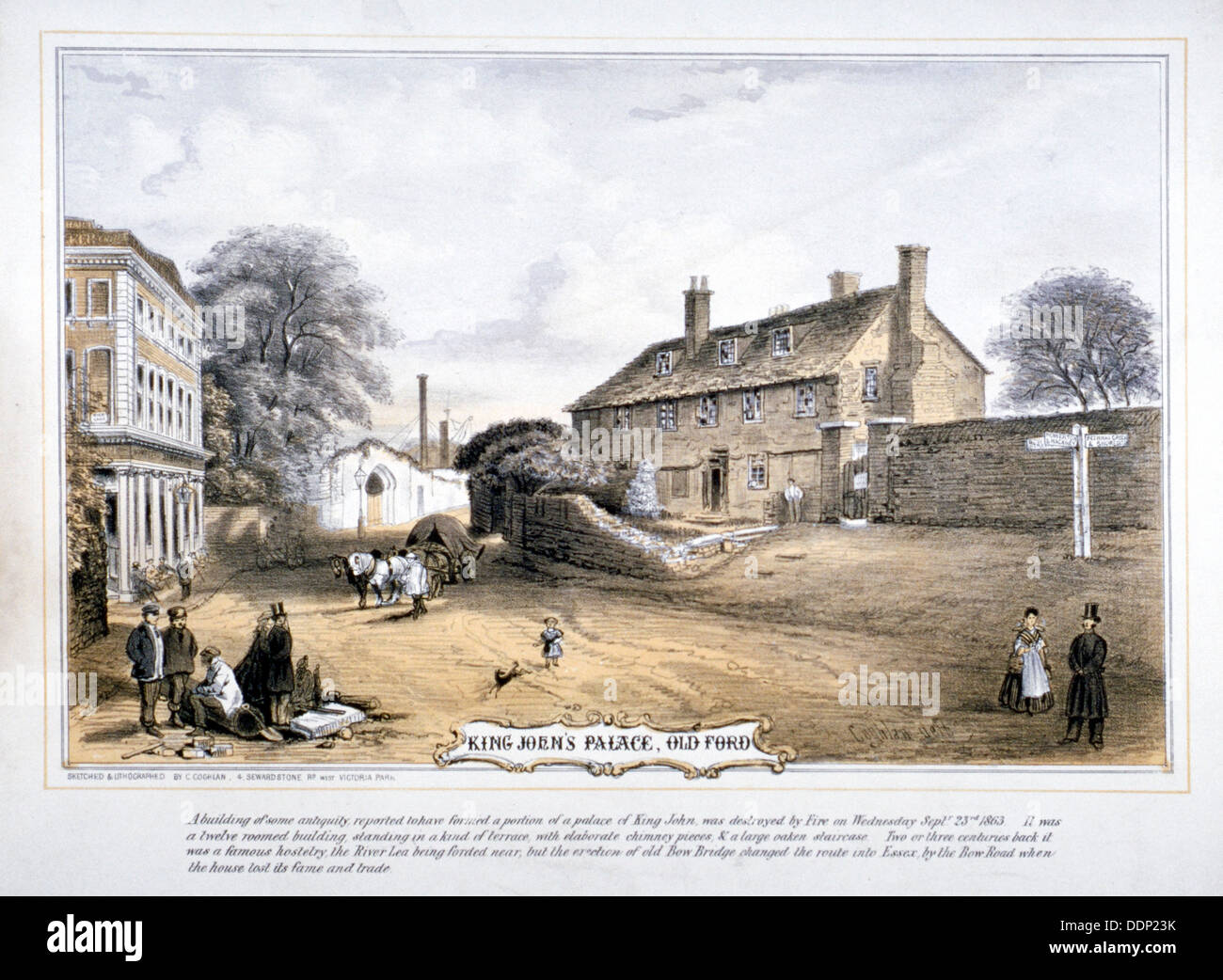 1858 antique print LONDON King John/'s Palace at Stepney