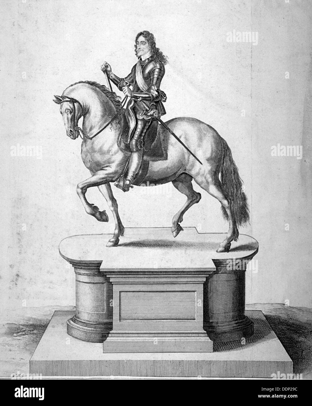 Statue of King Charles I, located at Charing Cross, Westminster, London, c1700. Artist Anon