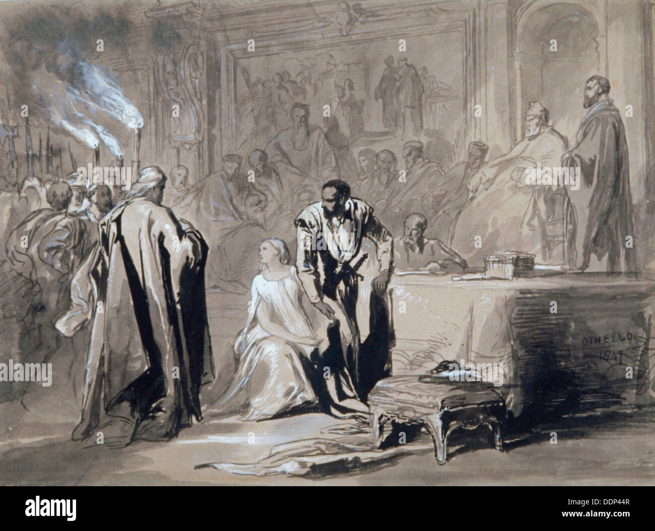 'Othello and Desdemona before the Senate', 1847.                  Artist: Sir John Gilbert Stock Photo