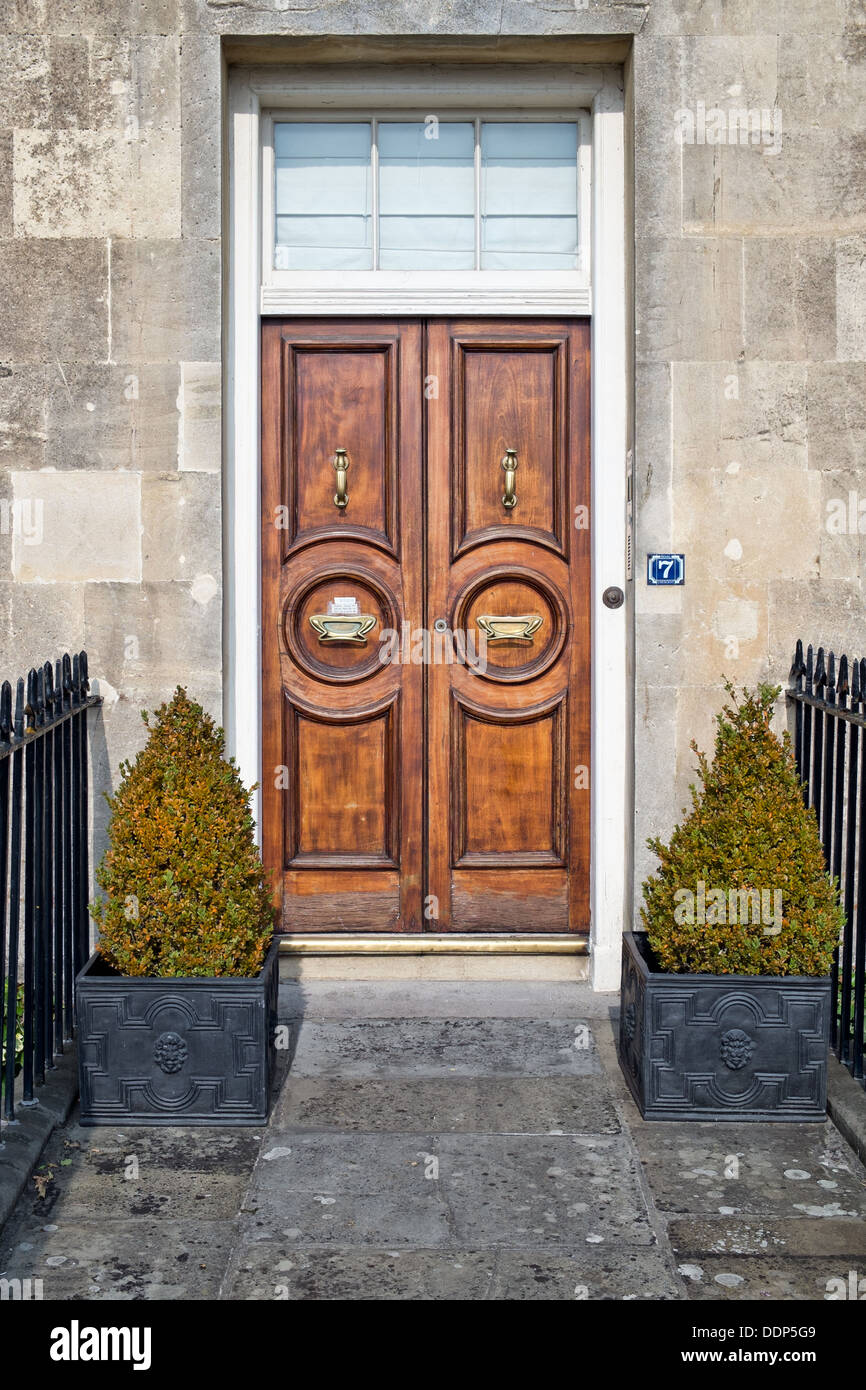 The attractive wooden Front door of Number 7 Royal Crescent, in the UNESCO world heritage city of Bath, Somerset, UK Stock Photo