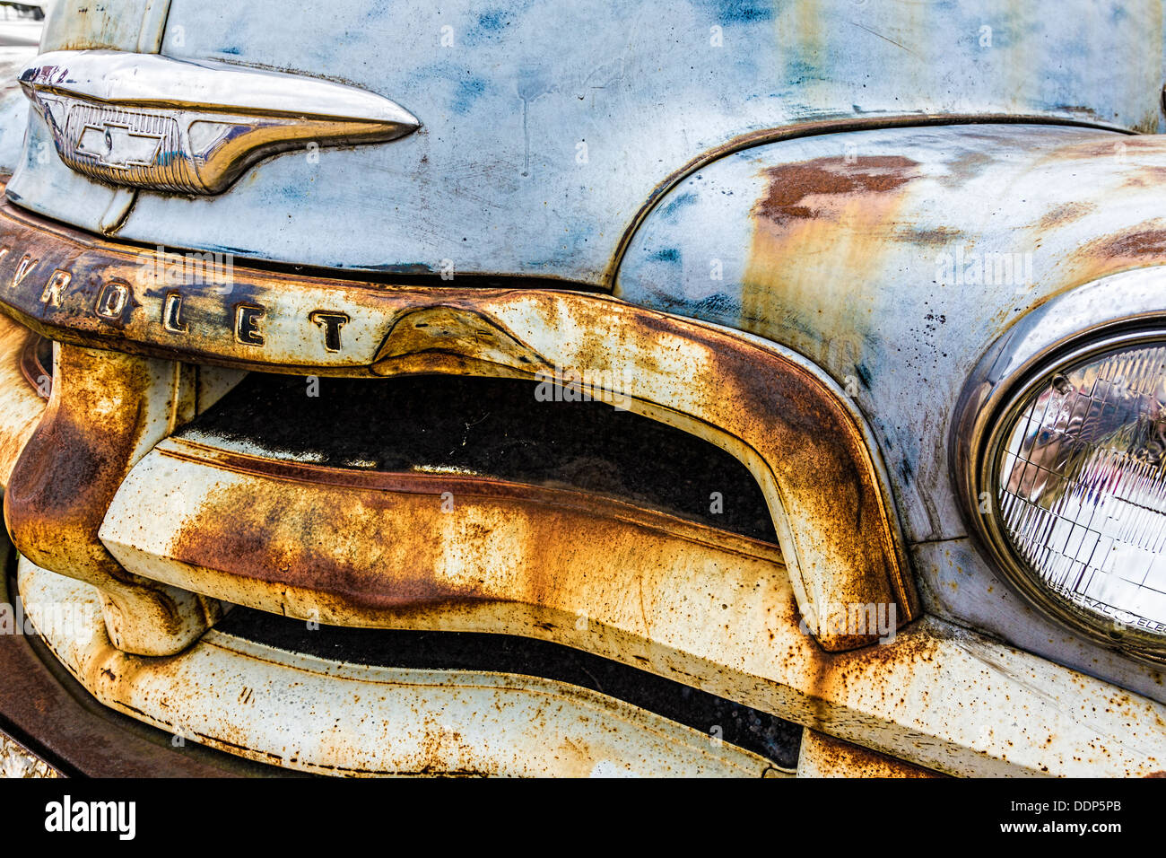 Paint and corrosion detail on a 1954 Chevrolet 3100 pick-up, at the Goodwood Festival of Speed, Sussex, UK. Stock Photo