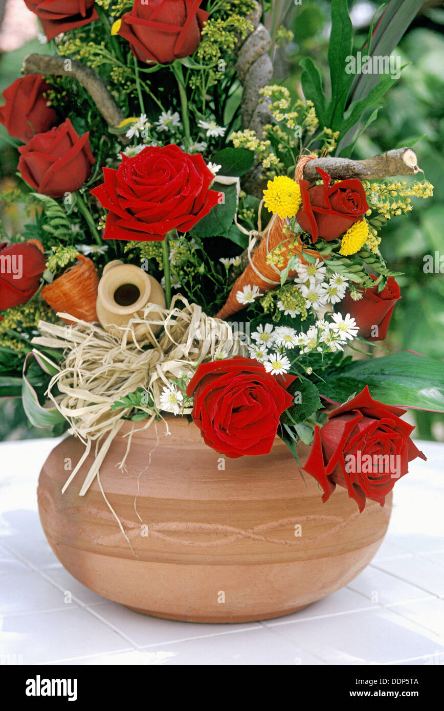 Flower bouquet in clay pot Stock Photo Alamy