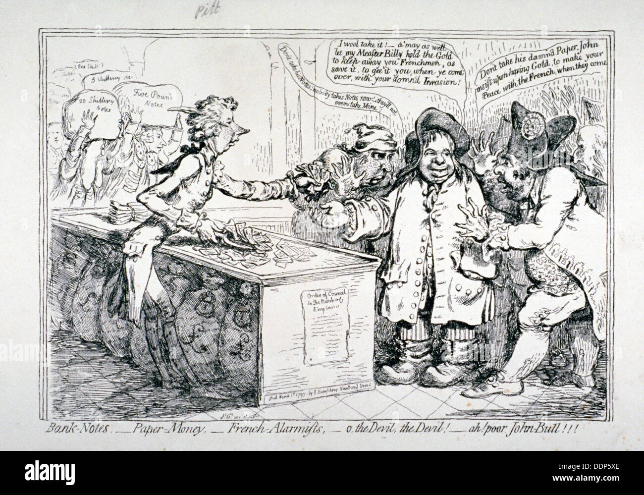 'Bank-notes - paper money - French alarmists...', 1797.                        Artist: James Gillray Stock Photo