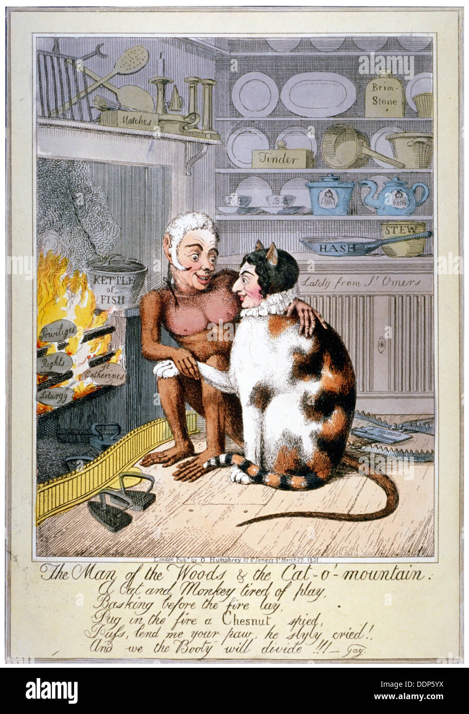 'The man of the woods & the cat-o'-mountain', 1821. Artist: Anon Stock Photo