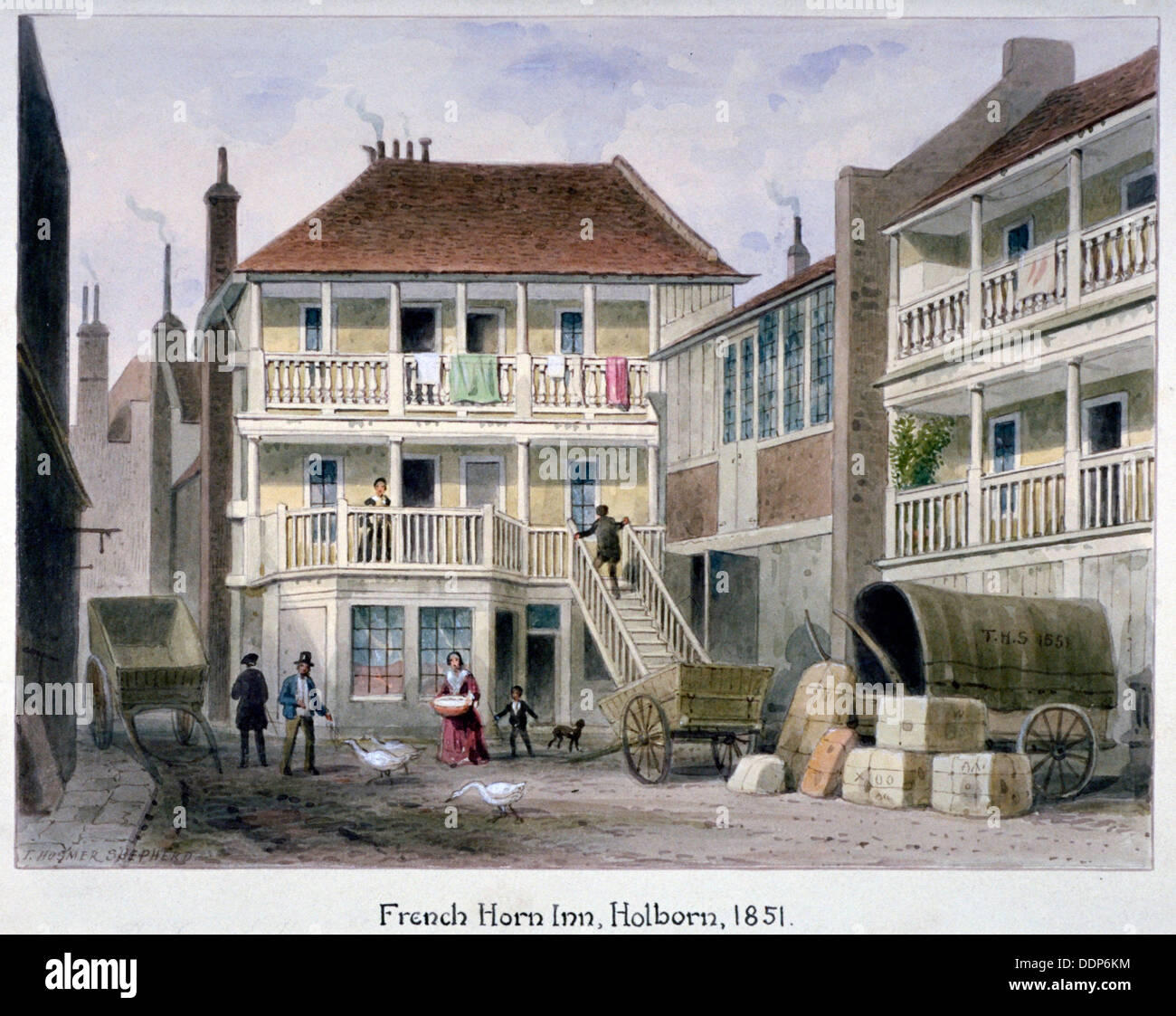 The French Horn Inn, Holborn, London, 1851.                  Artist: Thomas Hosmer Shepherd Stock Photo