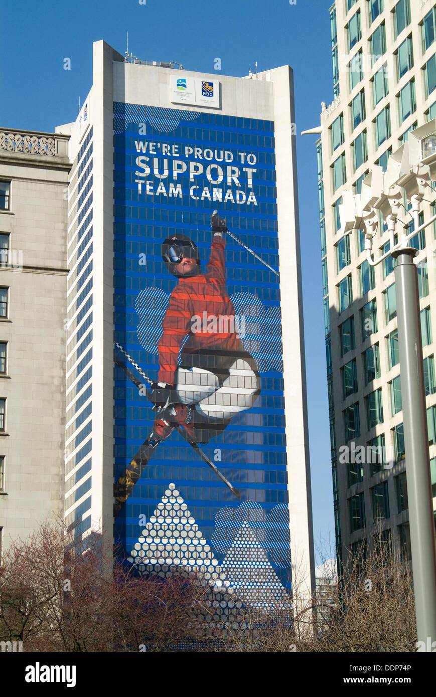 Olympic Banner On Royal Bank Downtown Vancouver Bc Canada
