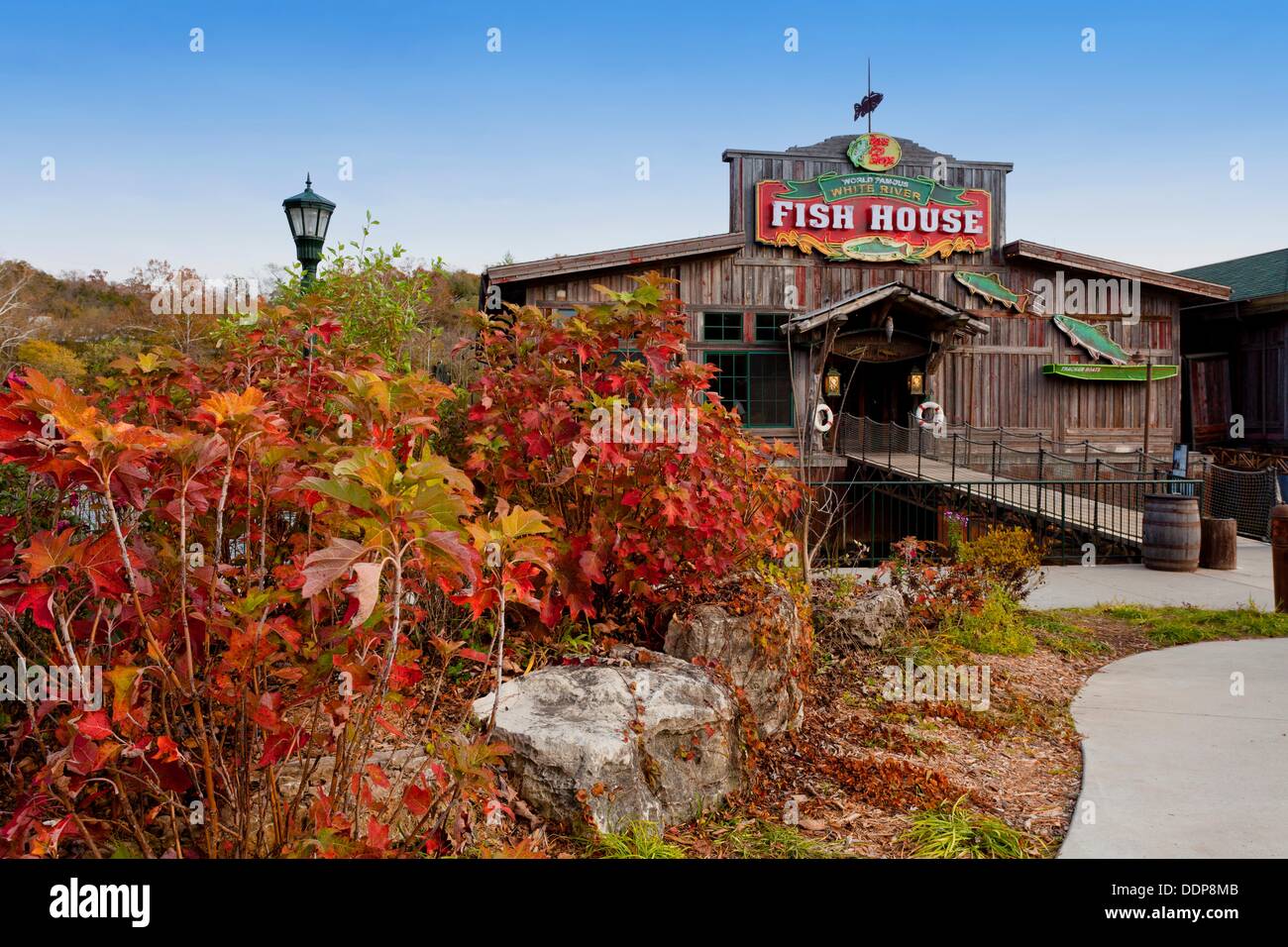 the fish House resataurant with fall foliage color at Branson Landing