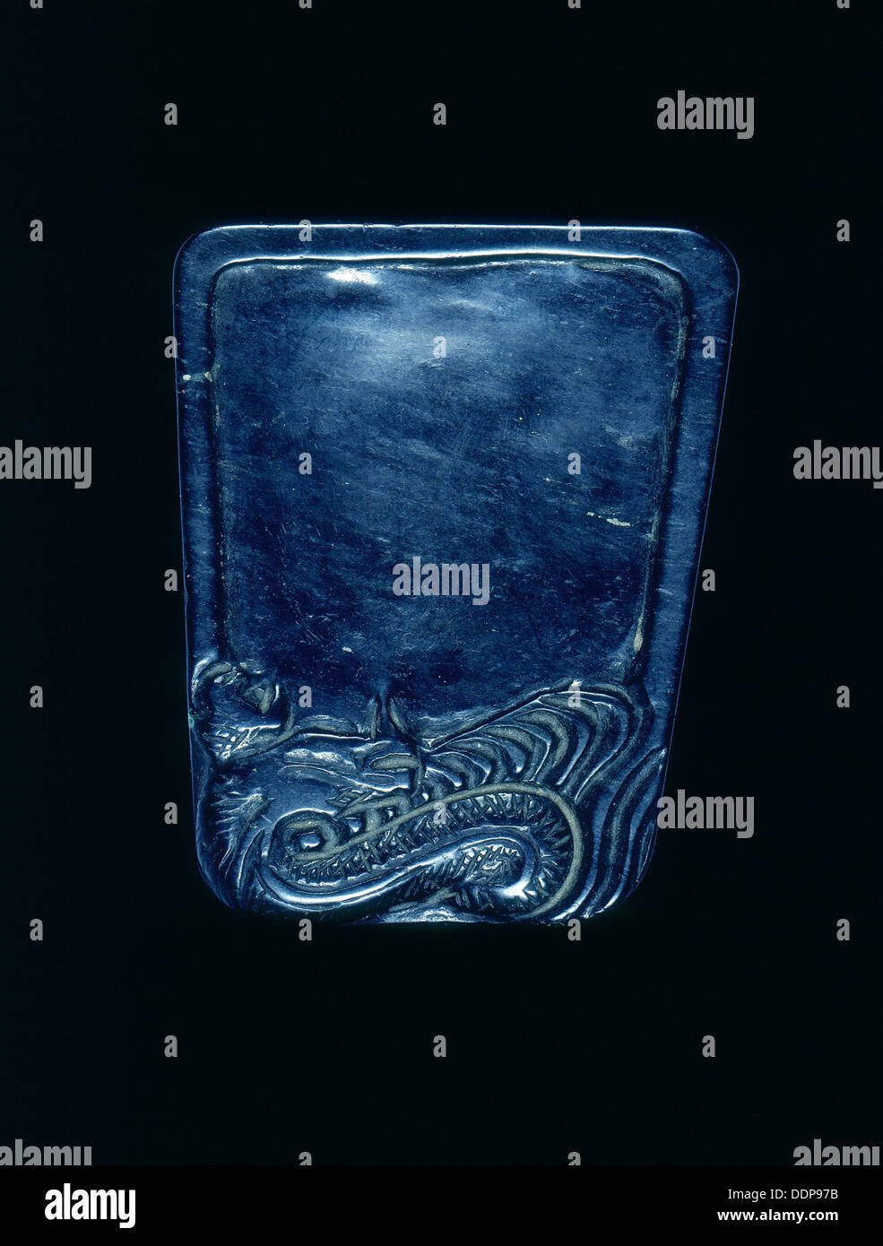 Rhomboid shaped black inkstone with dragon, Qing dynasty, China, 19th century. Artist: Unknown Stock Photo