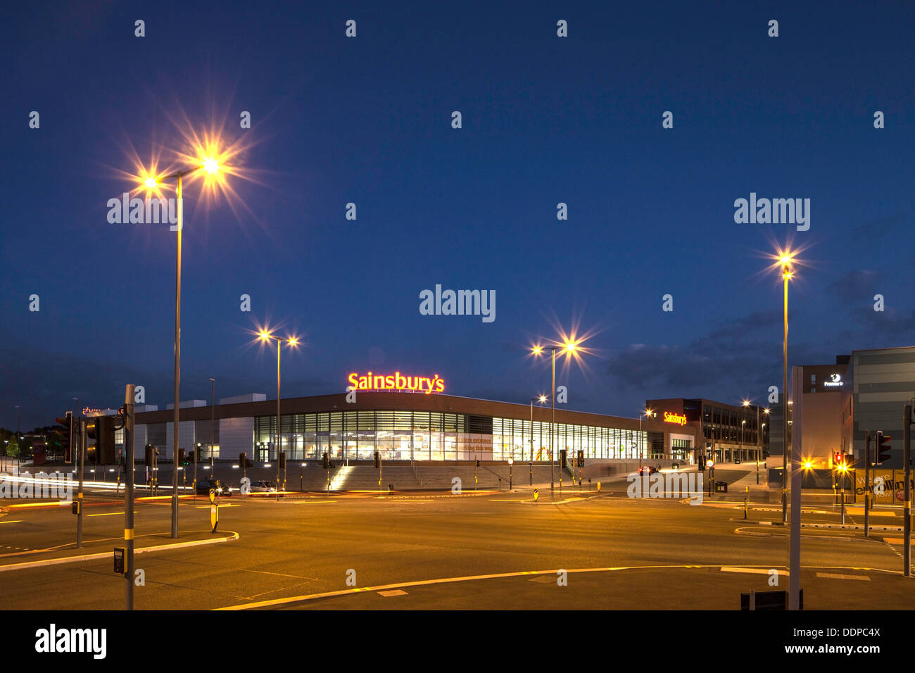 Sainsbury,s supermarket in the new Longbridge development at night, Longbridge, Birmingham