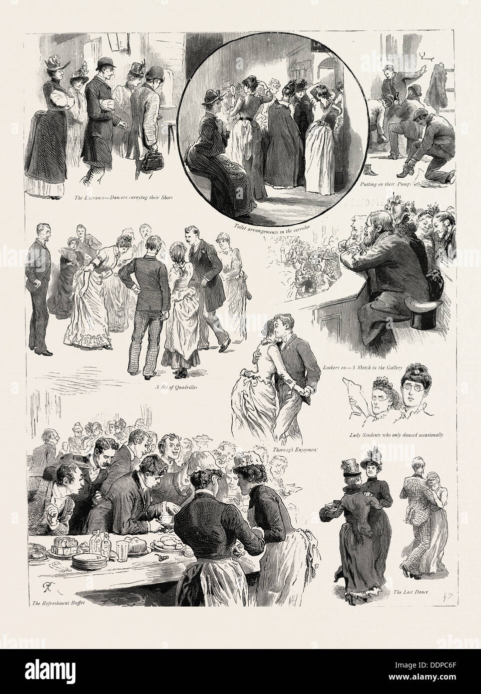 AMUSEMENTS AT THE PEOPLE'S PALACE, MILE END ROAD, A SUBSCRIPTION DANCE, LONDON, engraving 1890, UK, U.K., Britain, British Stock Photo