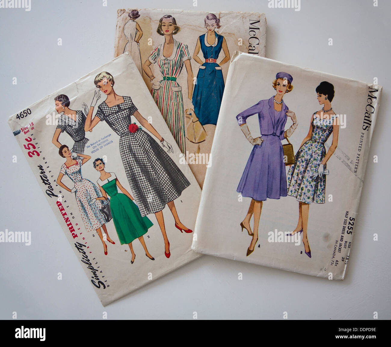 Collection of 3 vintage dress sewing patterns Stock Photo