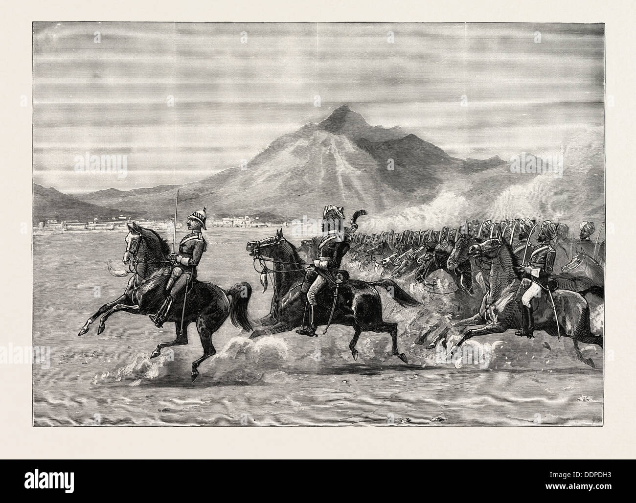 FAREWELL REVIEW BEFORE H.R.H. THE DUKE OF CONNAUGHT AT QUETTA, PROVINCE OF BALOCHISTAN, PAKISTAN, engraving 1890 Stock Photo