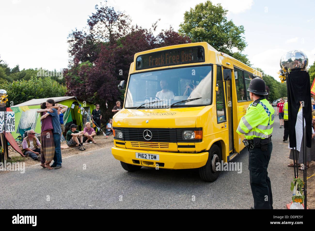 'Frack Free Bus' at 'Belt It Out Balcombe' event, Balcombe, West Sussex, for the anti-fracking campaign, 11th August 2013 Stock Photo