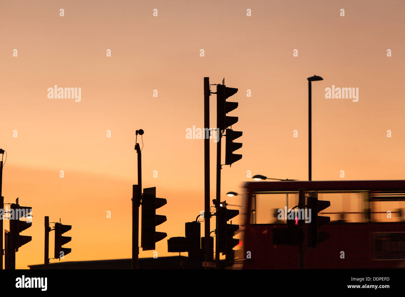 Sunset over traffic lights, Birmingham, England, UK Stock Photo Alamy
