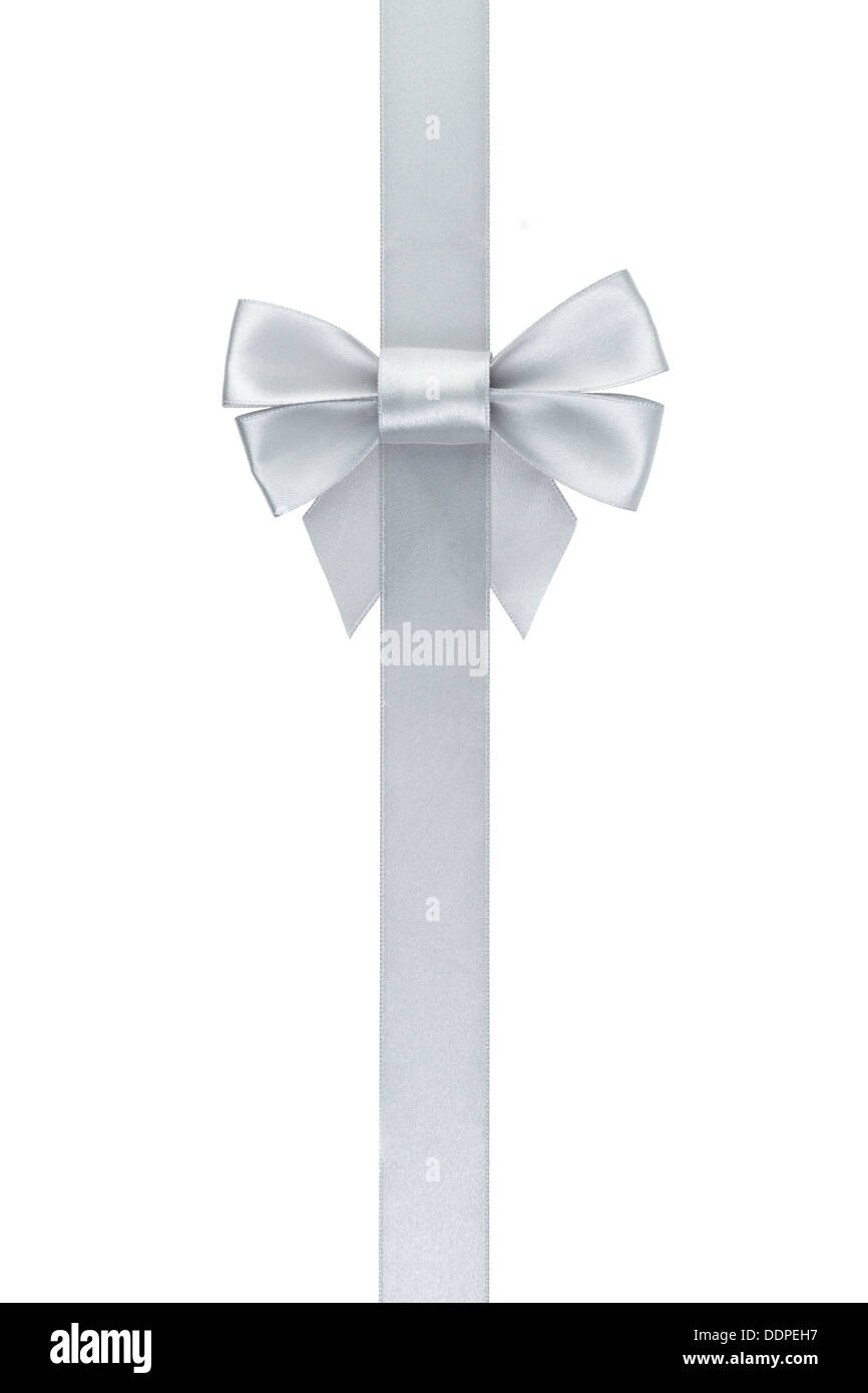 silver ribbon bow vertical, isolated on white Stock Photo - Alamy