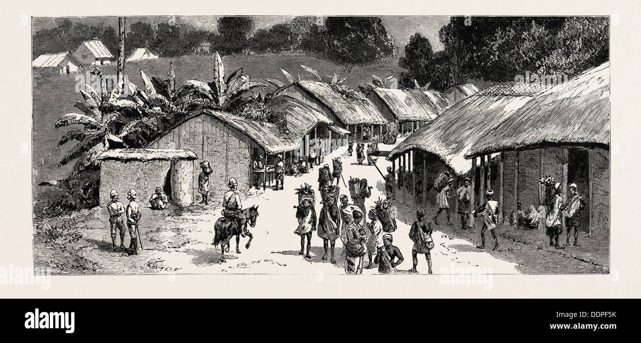 THE CHIN LUSHAI EXPEDITIONARY FORCE, THE BAZAAR AT DEMAGIRI, engraving 1890 Stock Photo